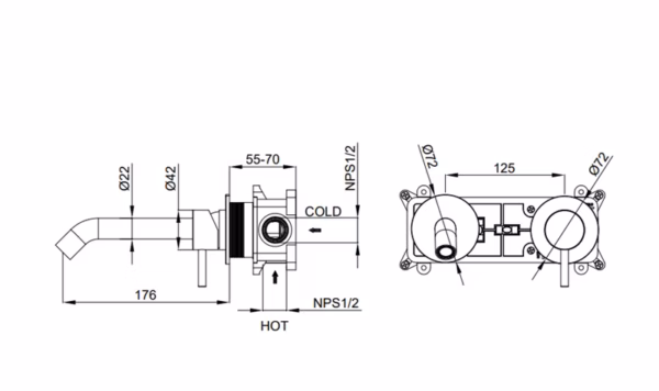 rvs 316l wastafel inbouwkraan tekening